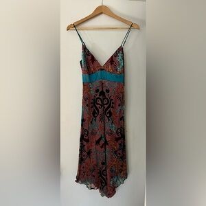 Max & Cleo Y2K Mauve and Teal Damask Patterned Maxi Dress-size 4